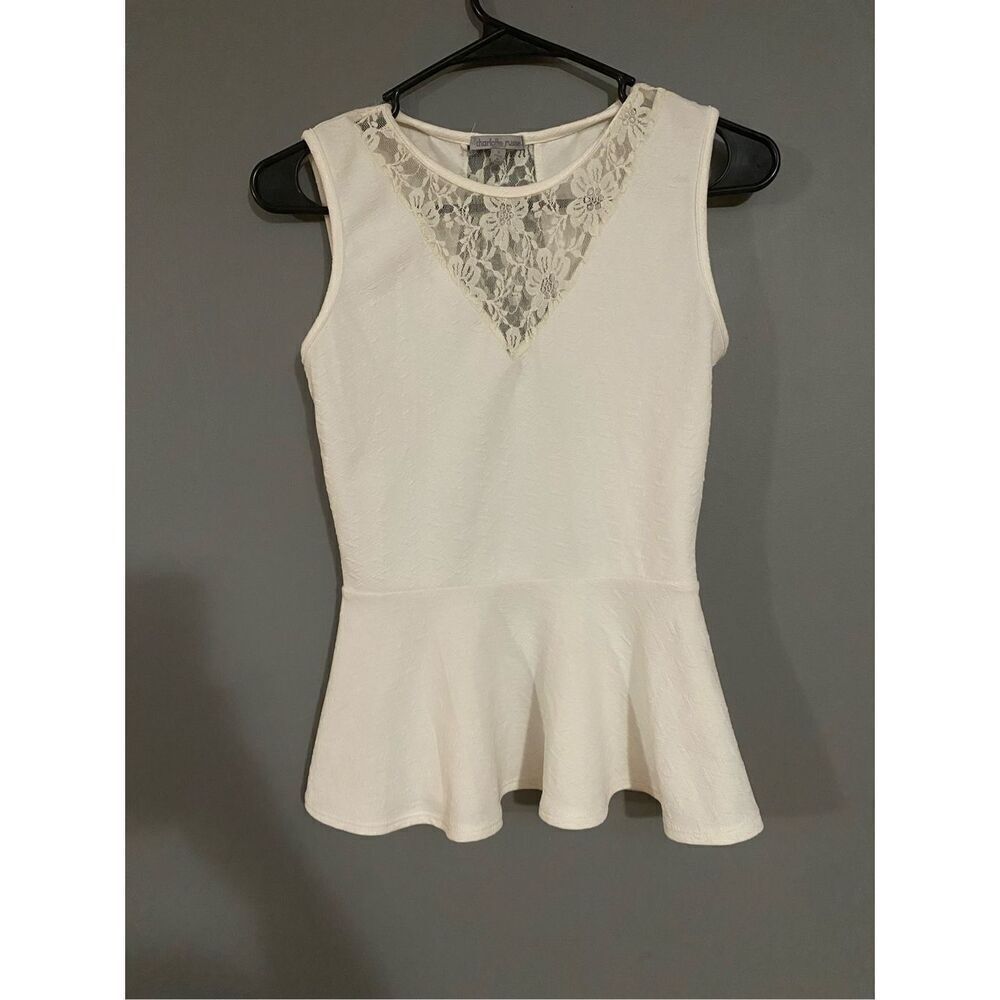 Charlotte Russe White Peplum Lace Top Size Small